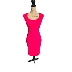 Tahari hot pink bodycon cap sleeve dress, size 8